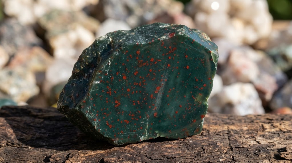 Pierre d'Héliotrope (Jaspe Sanguin) vert foncé avec des taches rouges