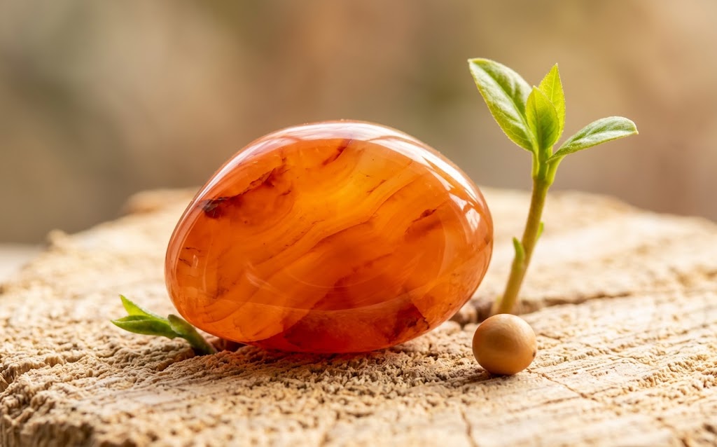 Image Cornaline : Pierre de Cornaline orange polie. Cristal de joie, de fécondité et de concentration en lithothérapie.