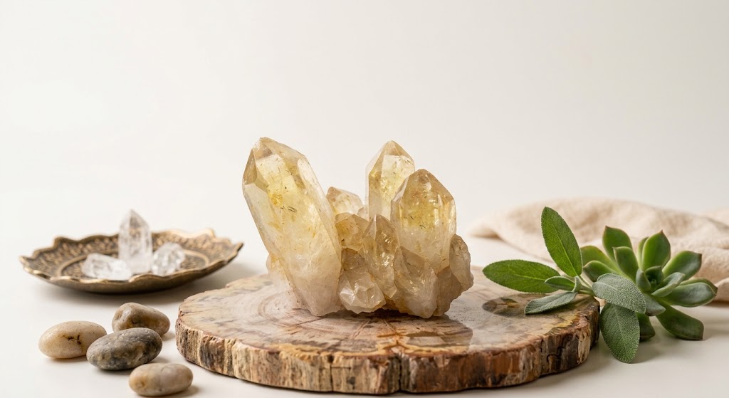 Image Citrine : Cristal de Citrine naturelle jaune pâle. Pierre d'abondance, de joie et de digestion en lithothérapie.